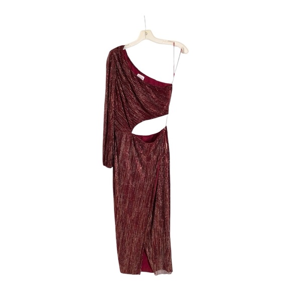 Saylor Laia Midi Dress Cutout One Sleeve in Burgundy Metallic Size Medium - Picture 7 of 11